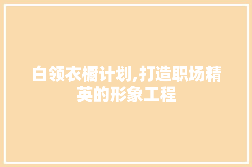 白领衣橱计划,打造职场精英的形象工程