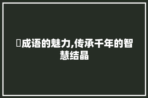 滫成语的魅力,传承千年的智慧结晶 短语