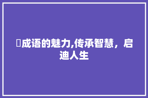 砡成语的魅力,传承智慧，启迪人生