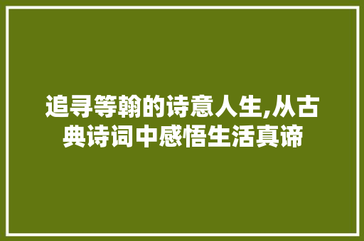 追寻等翰的诗意人生,从古典诗词中感悟生活真谛