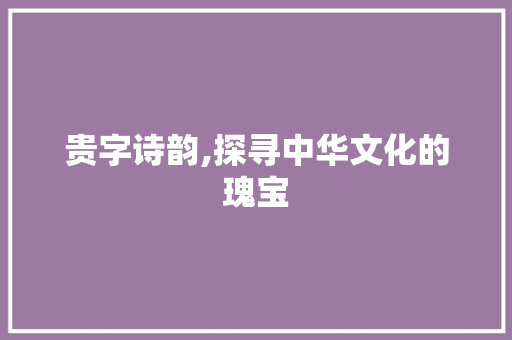 贵字诗韵,探寻中华文化的瑰宝