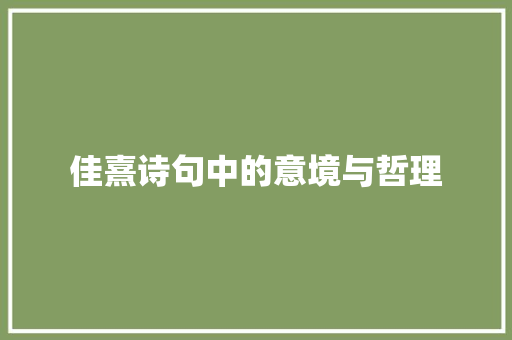 佳熹诗句中的意境与哲理