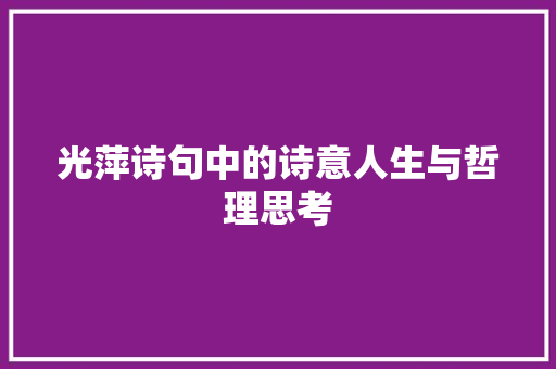光萍诗句中的诗意人生与哲理思考 问答