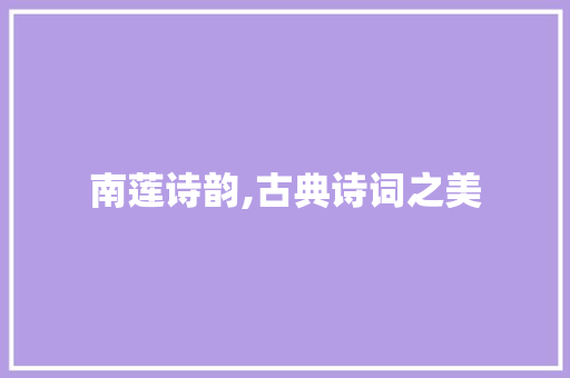 南莲诗韵,古典诗词之美
