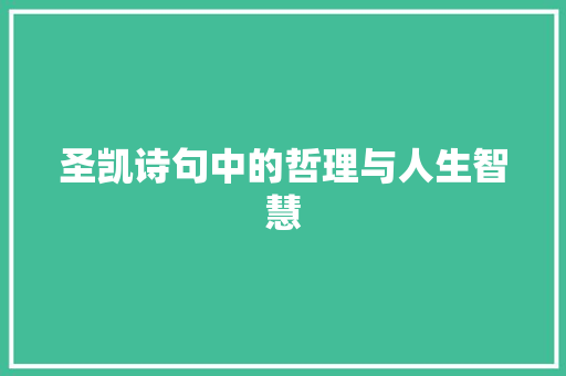 圣凯诗句中的哲理与人生智慧