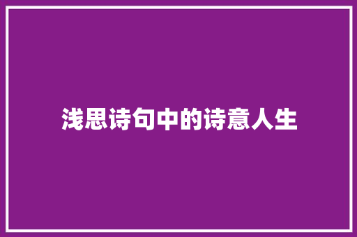 浅思诗句中的诗意人生