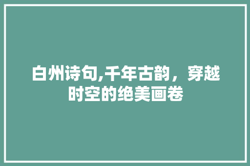 白州诗句,千年古韵，穿越时空的绝美画卷 古代典籍