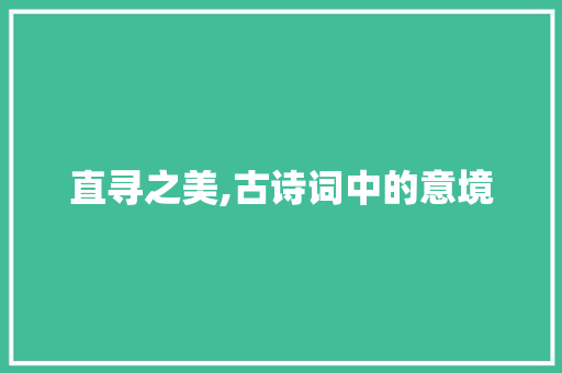直寻之美,古诗词中的意境