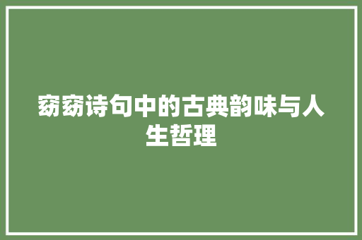 窈窈诗句中的古典韵味与人生哲理