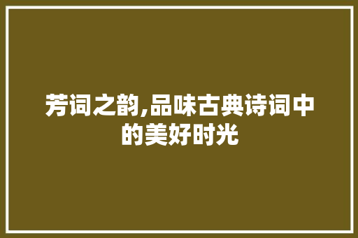 芳词之韵,品味古典诗词中的美好时光