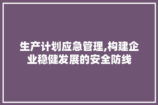 生产计划应急管理,构建企业稳健发展的安全防线