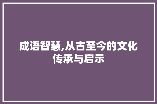 成语智慧,从古至今的文化传承与启示