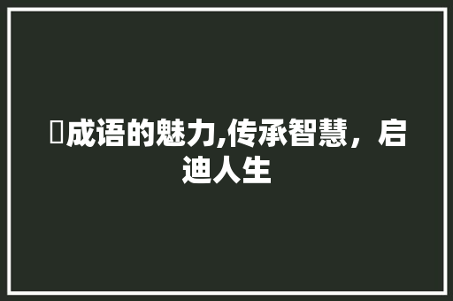 灈成语的魅力,传承智慧，启迪人生