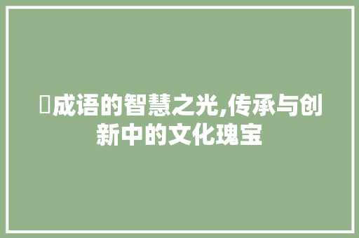 缻成语的智慧之光,传承与创新中的文化瑰宝