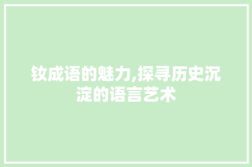 钕成语的魅力,探寻历史沉淀的语言艺术 问答