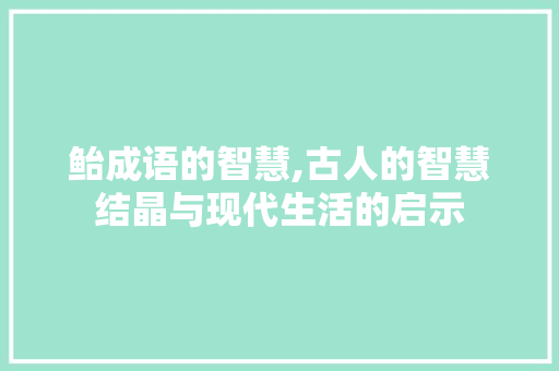 鲐成语的智慧,古人的智慧结晶与现代生活的启示