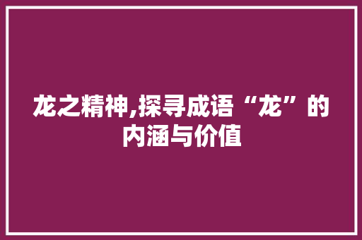 龙之精神,探寻成语“龙”的内涵与价值