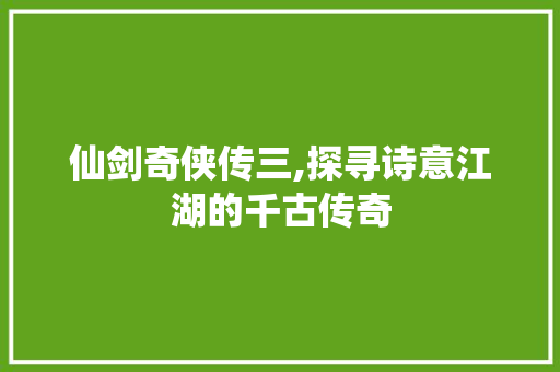仙剑奇侠传三,探寻诗意江湖的千古传奇