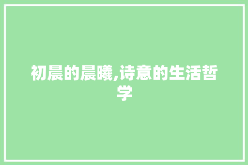初晨的晨曦,诗意的生活哲学