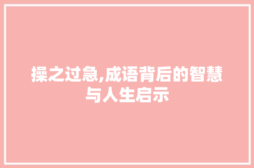 操之过急,成语背后的智慧与人生启示 诗词佳句