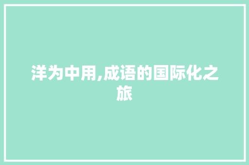 洋为中用,成语的国际化之旅