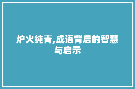 炉火纯青,成语背后的智慧与启示