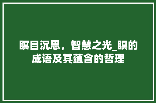 瞑目沉思，智慧之光_瞑的成语及其蕴含的哲理