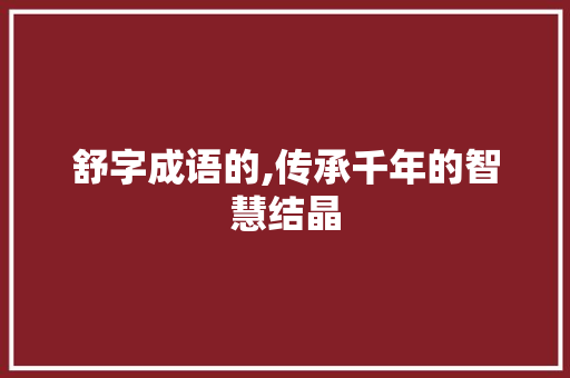 舒字成语的,传承千年的智慧结晶 问答