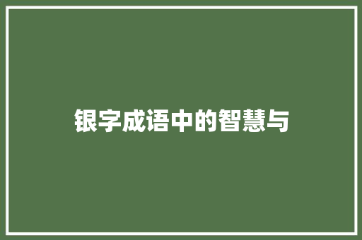 银字成语中的智慧与 反义词汇
