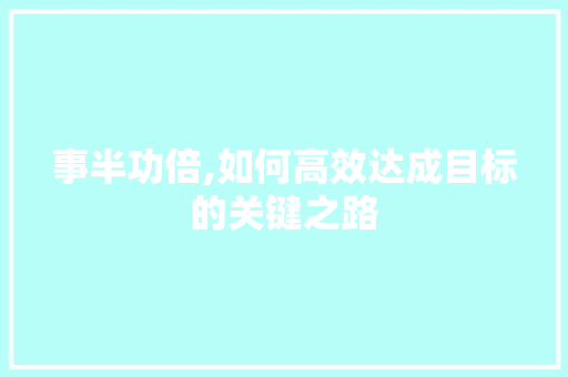 事半功倍,如何高效达成目标的关键之路