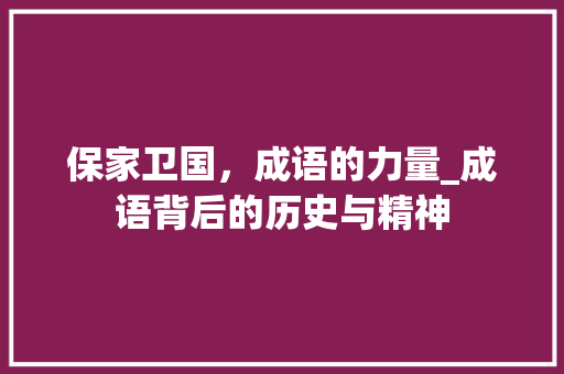 保家卫国，成语的力量_成语背后的历史与精神 短语