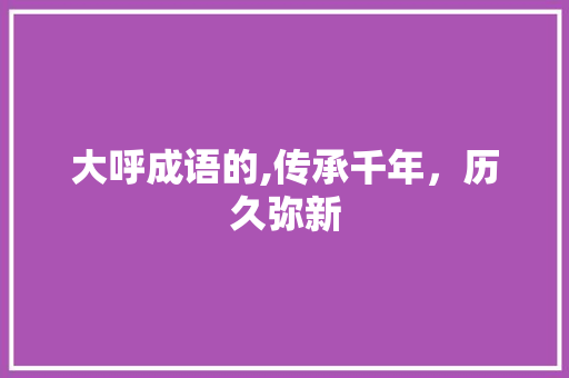 大呼成语的,传承千年，历久弥新