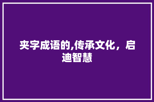 夹字成语的,传承文化，启迪智慧