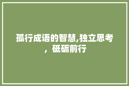 孤行成语的智慧,独立思考，砥砺前行 短语
