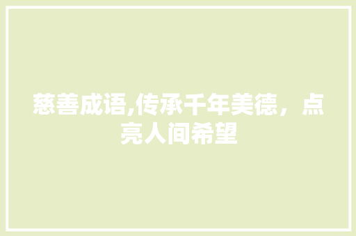 慈善成语,传承千年美德，点亮人间希望