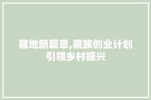 藏地新篇章,藏族创业计划引领乡村振兴