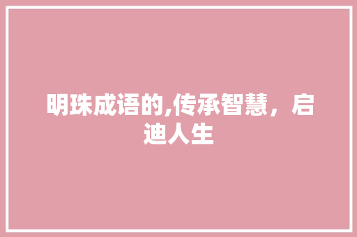 明珠成语的,传承智慧，启迪人生