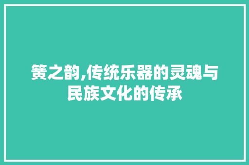 簧之韵,传统乐器的灵魂与民族文化的传承