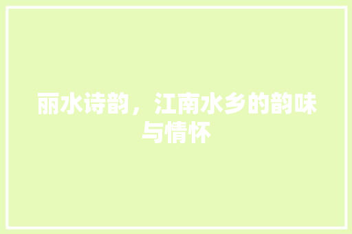 丽水诗韵，江南水乡的韵味与情怀