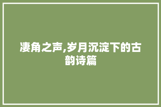 凄角之声,岁月沉淀下的古韵诗篇