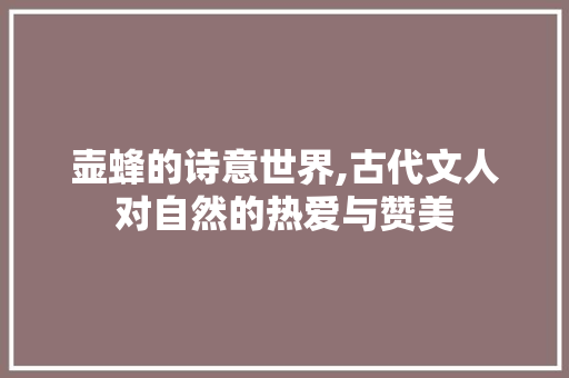 壶蜂的诗意世界,古代文人对自然的热爱与赞美