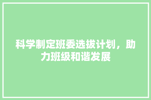 科学制定班委选拔计划，助力班级和谐发展