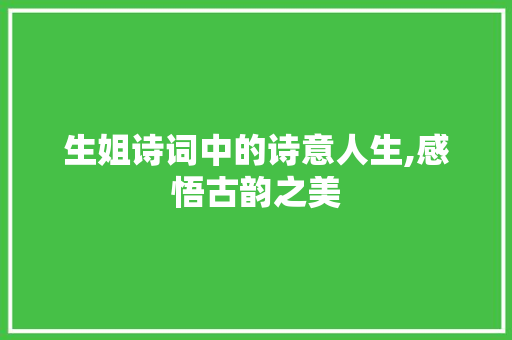 生姐诗词中的诗意人生,感悟古韵之美