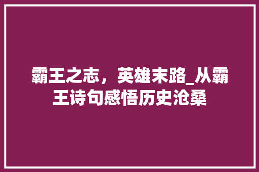 霸王之志，英雄末路_从霸王诗句感悟历史沧桑