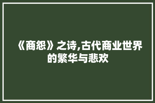 《商怨》之诗,古代商业世界的繁华与悲欢