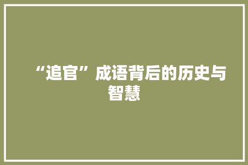 “追官”成语背后的历史与智慧