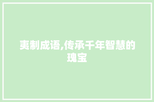 夷制成语,传承千年智慧的瑰宝