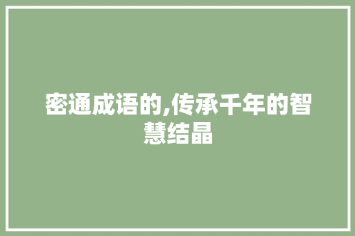 密通成语的,传承千年的智慧结晶