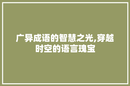 广异成语的智慧之光,穿越时空的语言瑰宝