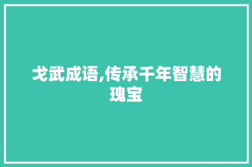 戈武成语,传承千年智慧的瑰宝